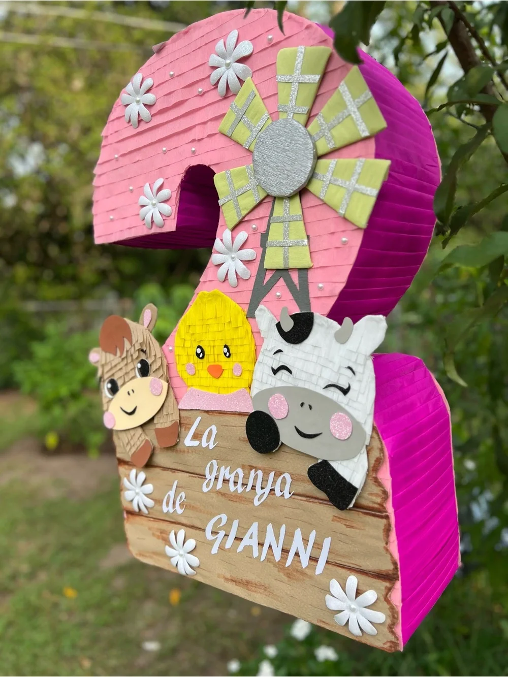Pink Farm Animal Number 2 Party piñata- La Granja de Gianni